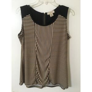 Diana Bell Large Top Black & Tan Horizontal & Vertical Stripes W Slight Ruching
